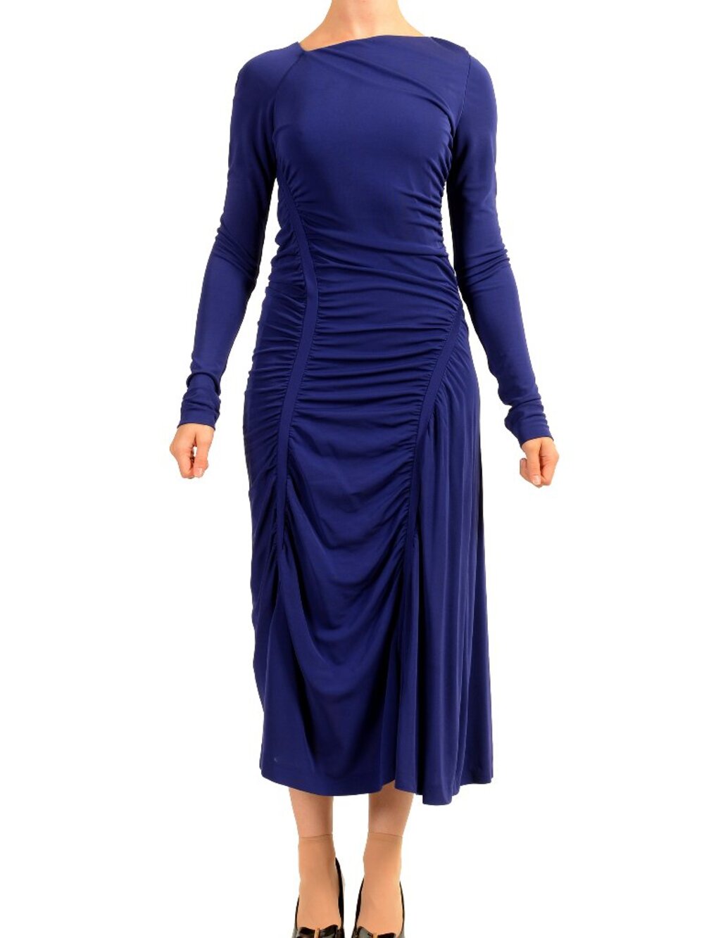 Hugo Boss Women's "Ecamo" Blue Long Sleeve Stretch Midi Dress US S IT 40